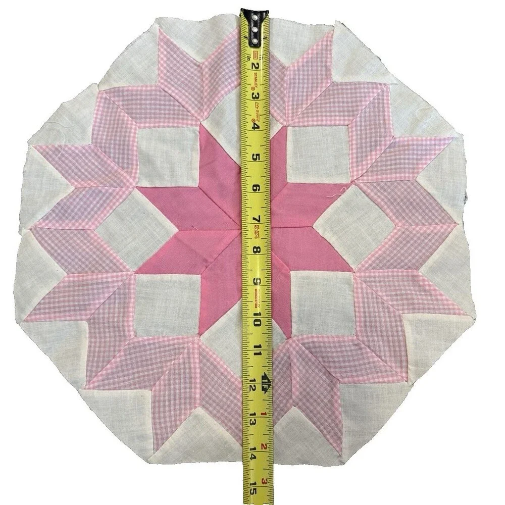 Vintage Hand Pieced Quilt Block Orphan Square 8-Point Star Pink 14